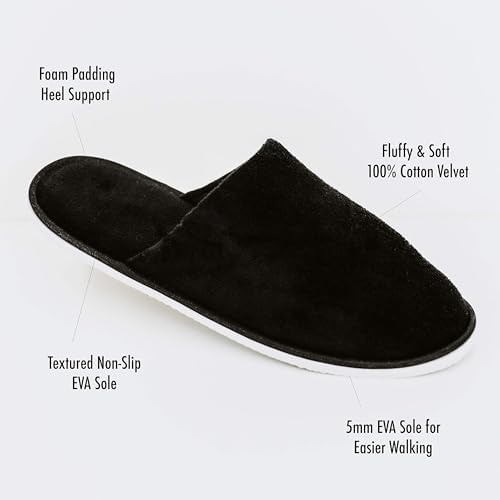 MODLUX Spa Slippers, 6-12 Pairs Cotton Velvet Closed Toe Disposable Slippers for Guests with Travel Bags, House, Indoor, Bathroom, Bedroom, Hotel, Bride Slippers