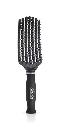 Premium Mini Tangle Buster Brush – Soft Nylon Bristles – Long Ergonomic Durable Rubber Handle – Ideal for Wet and Dry Hair & Easy Grooming, Black Color (7 Fingers)