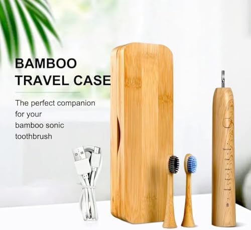 Sonic Electric Bamboo Toothbrush for Adults - Bamboo Design with Soft Bristles - 5 Adjustable Cleaning Modes - Upgraded IPX7 Waterproof Technoloy for Adults