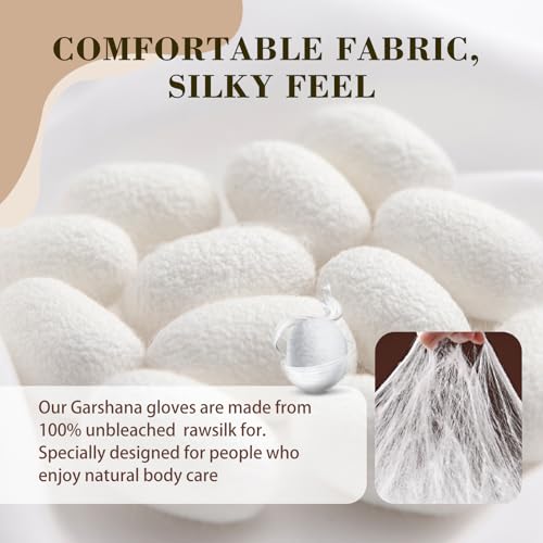 Garshana Gloves Raw Silk Massage Gloves Ayurvedic Massage,Quick-Dry Reusable with Elastic Wrist Strap for Face/Body/Sensitive Skin And Spa Care, (1 Pair)