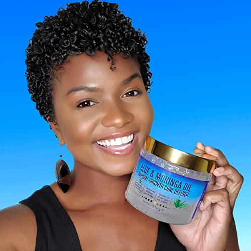 Nefertiti's Secrets Natural Growth Curl Definer | Aloe Vera and Moringa Oil for Hair Growth & Moisture | Strong Hold | Frizz Controller | Curly Hair Products for Women | 8 oz / 237 mL