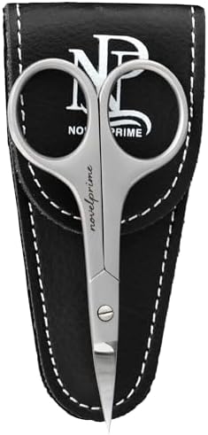 Novel Prime| Stainless Steel Cuticle Scissor with Extra Fine Curved Blade| Nail Scissors for Precise Pointed Tips| Manicure Scissors for Grooming and Eyebrows with Premium Leather Pouch (1 Count)