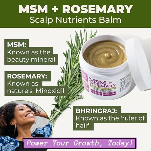 Qhemet Biologics MSM + Rosemary Scalp Nutrients Balm | Scalp Food for Hair Growth | MSM, Rosemary, Bhringraj, Castor Oil & Coconut Oil | For Dry Scalp, Thinning & Slow Growth | Vegan (4 oz)