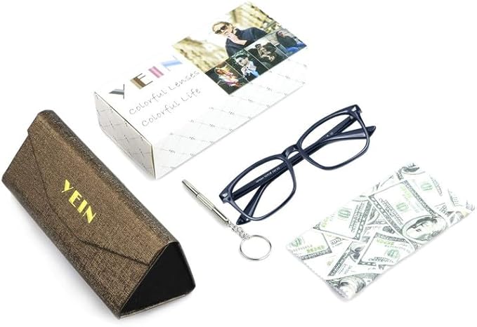 YEIN Bifocal Reading Glasses with Blue Light Blocking Lenses, Bifocal Reader for Women and Men, Vintage Square frame with Spring Hinge (+0.00/+2.00 magnification)