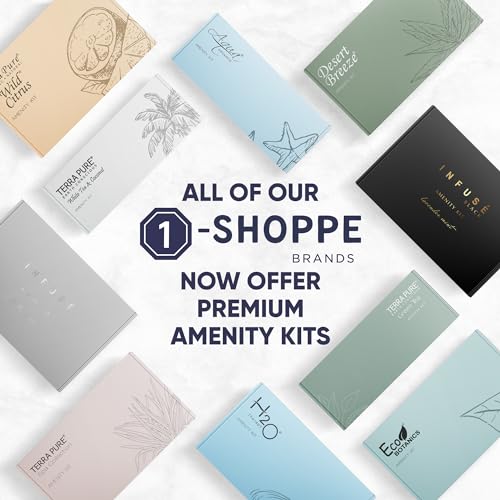 Terra Pure Green Tea Amenity & Accessory Kit | 1 oz Travel Size Shampoo, Conditioner, Lotion, Body Wash, 2 Soap Bars, Shave & Dental Sets, Make-Up Remover Wipes, & Vanity Kit | 60 sets per case