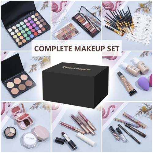Makeup Kit for Women Full Kit、 Makeup Sets for Teens、 Multipurpose Makeup ,eyeshadow、 liquid foundation,Loose powder,Eyebrow pencil,4-color lip gloss set