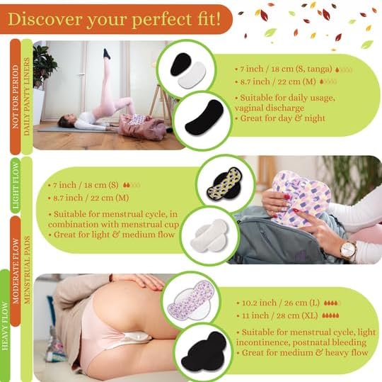 Non-Slip Premium Reusable Period Pads for Light Flow (S+M, 6-Pack); High-Temp Washable Organic Cotton Cloth Pad for Women & Teens; Non-Irritating Reusable Pads Menstrual for Comfortable Period Care