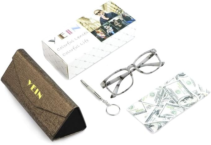 YEIN Bifocal Reading Glasses with Blue Light Blocking Lenses, Bifocal Reader for Women and Men, Vintage Square frame with Spring Hinge (+0.50/+2.50 magnification)