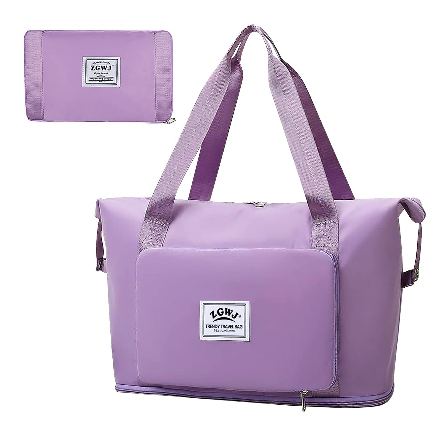 Travel Duffel Tote Bag,Waterproof Shoulder Weekender Bag For Women and Men Swim Sports Travel Gym Bag,Foldable and expandable bag Lightweight and easy Carry on Purple
