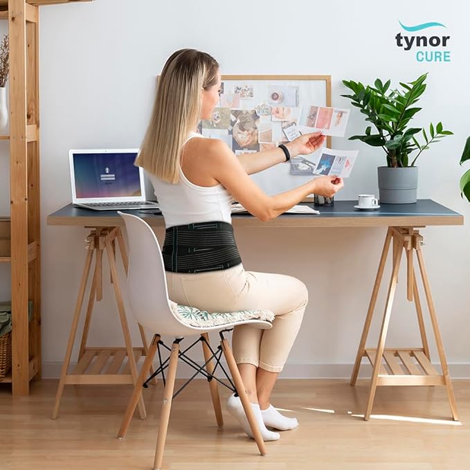 TYNOR Back Support Belt, Back Brace for Lower Back Pain,Breathable Lumbar Support Belt for Men & Women, Herniated Disc, Scoliosis & Lifting, Adjustable Straps with Lumbar Pad (XL, Premium Black)
