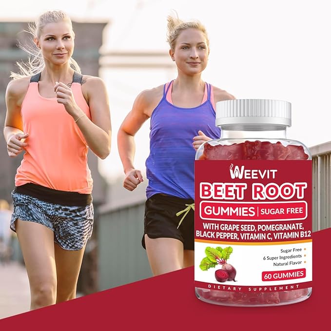 Sugar Free Beet Gummies with Grape Seed, Pomegranate, Black Pepper, Vitamin C, B12 | Nitric Oxide Booster for Men Women, Organic Beet Root Gummies