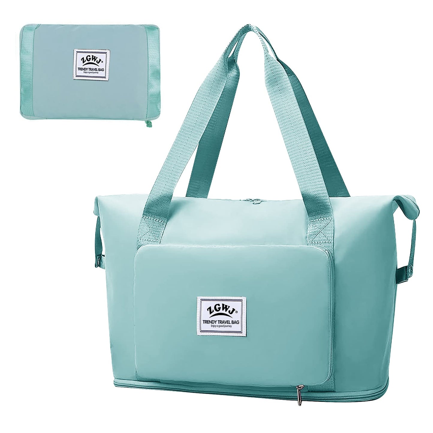 ZGWJ Travel Duffel Tote Bag,Waterproof Shoulder Weekender Bag For Women and Men Swim Sports Travel Gym Bag,Foldable and expandable bag Lightweight and easy Carry on Green