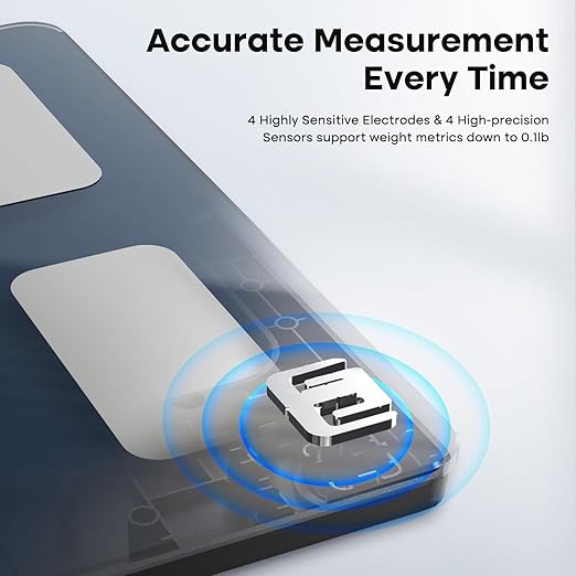 GE Scale for Body Weight Smart: Digital Bathroom Body Fat Scales for BMI Muscle Bluetooth Smart Weight Monitor 11.8" Large Platform Accurate Weighing Machine Health Analyzer with App 500lbs Black