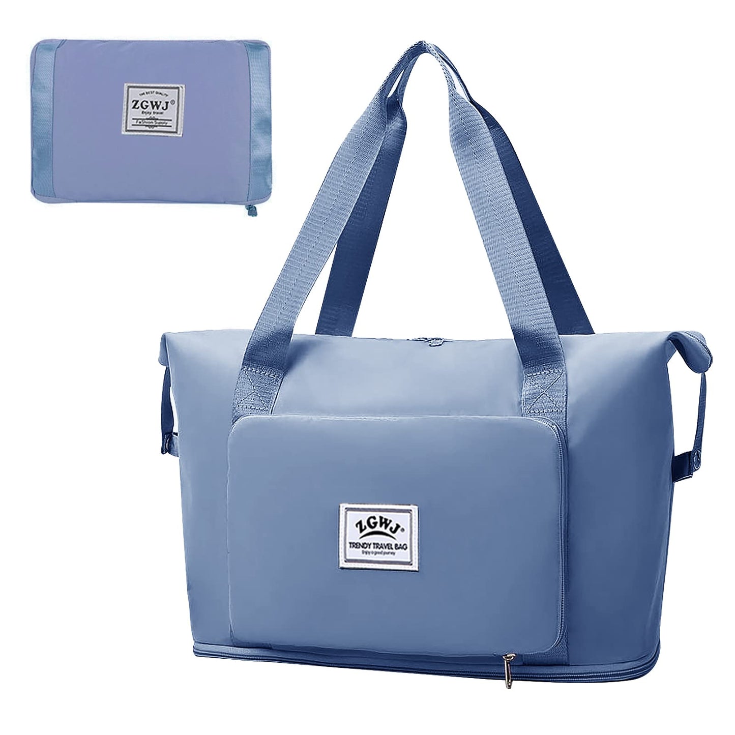ZGWJ Travel Duffel Tote Bag,Waterproof Shoulder Weekender Bag For Women and Men Swim Sports Travel Gym Bag,Foldable and expandable bag Lightweight and easy Carry on Blue