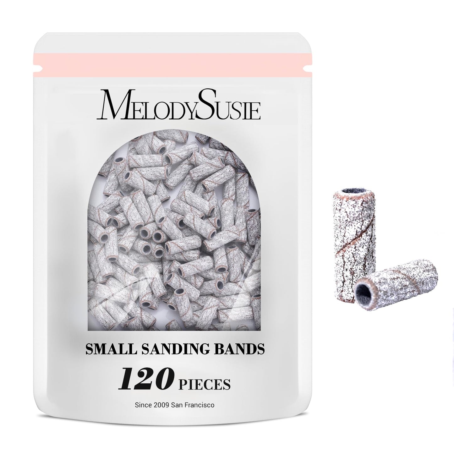 MelodySusie 120 Pcs Nail Drill Bits Small Sanding Bands for 3.1mm Mandrel Bit, 120 Medium Grit Nail File for Acrylic Nails Gel Manicures and Pedicure, Zebra (Only Sanding Bands)