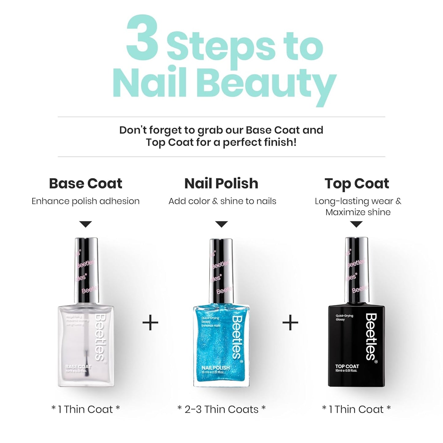 Beetles Blue Glitter Nail Polish - 1Pcs 15ml Fast Drying & Long Lasting Sparkly Nail Polish Frosted Light Blue Shards Nail Lacquer Finish Nail Art Design for Women