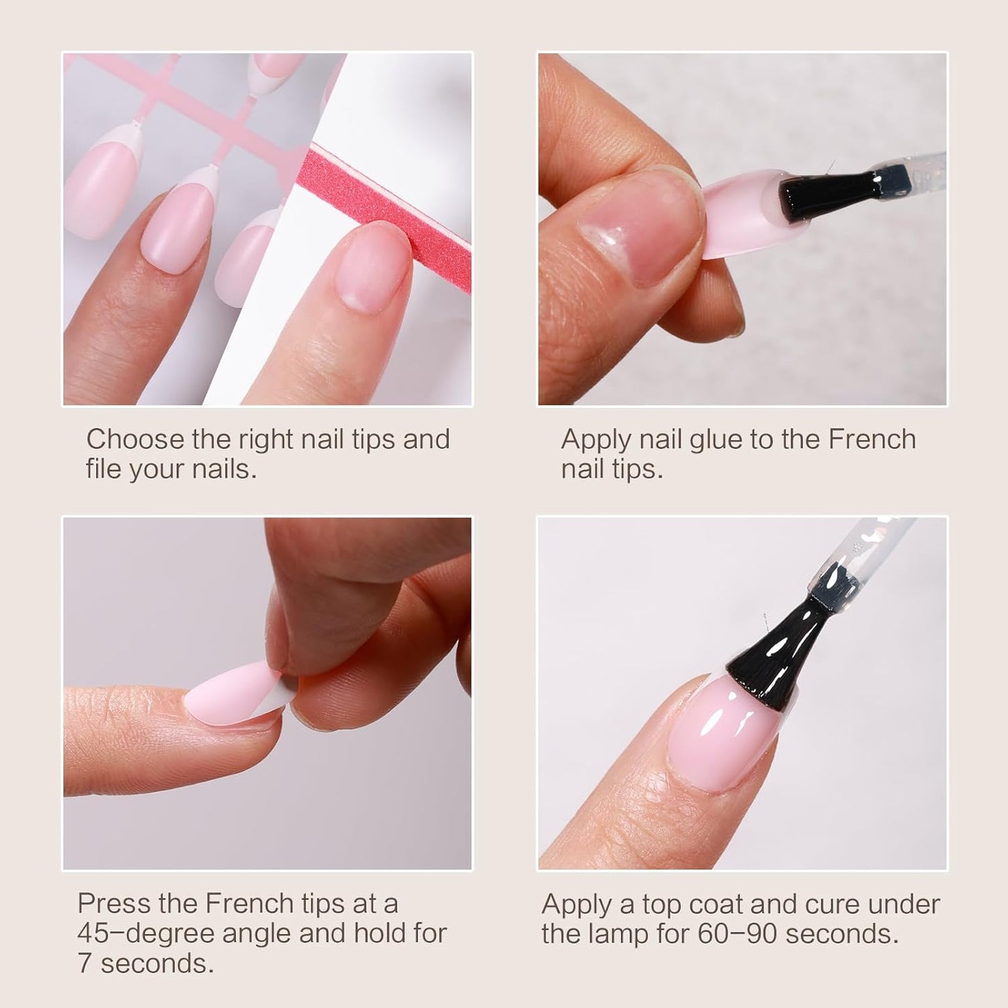 French Tip Press on Nails, 160PCS Gel Nail Tips with 5 Strips, 16 Sizes Pre-applied Primer Classic French Fake Nails, No Need to File, Long Square Pink, DIY Nails Art Design Gifts for Women