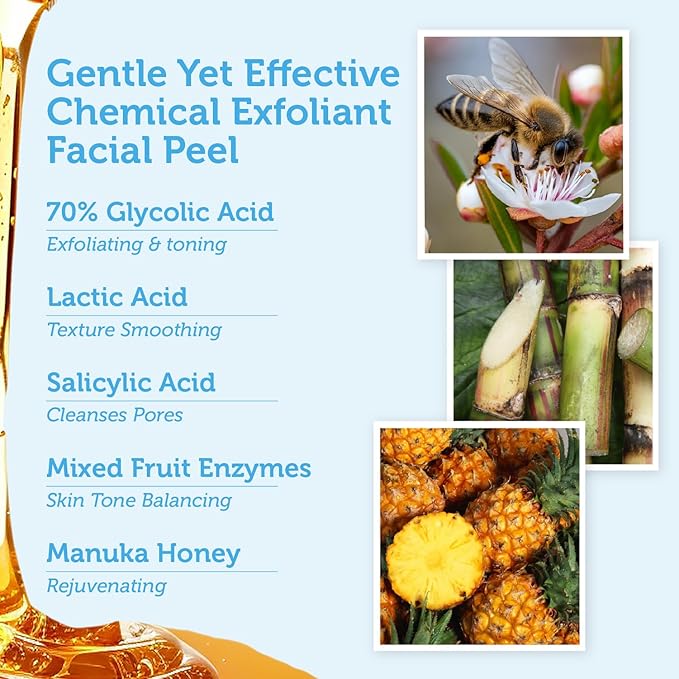 Era Organics Glycolic Acid Peel AHA BHA Exfoliant - 70% USP Grade Clinical Strength Age-Defying At Home Chemical Exfoliant for Face - Salicylic and Lactic Acid, Aloe Vera, Manuka Honey