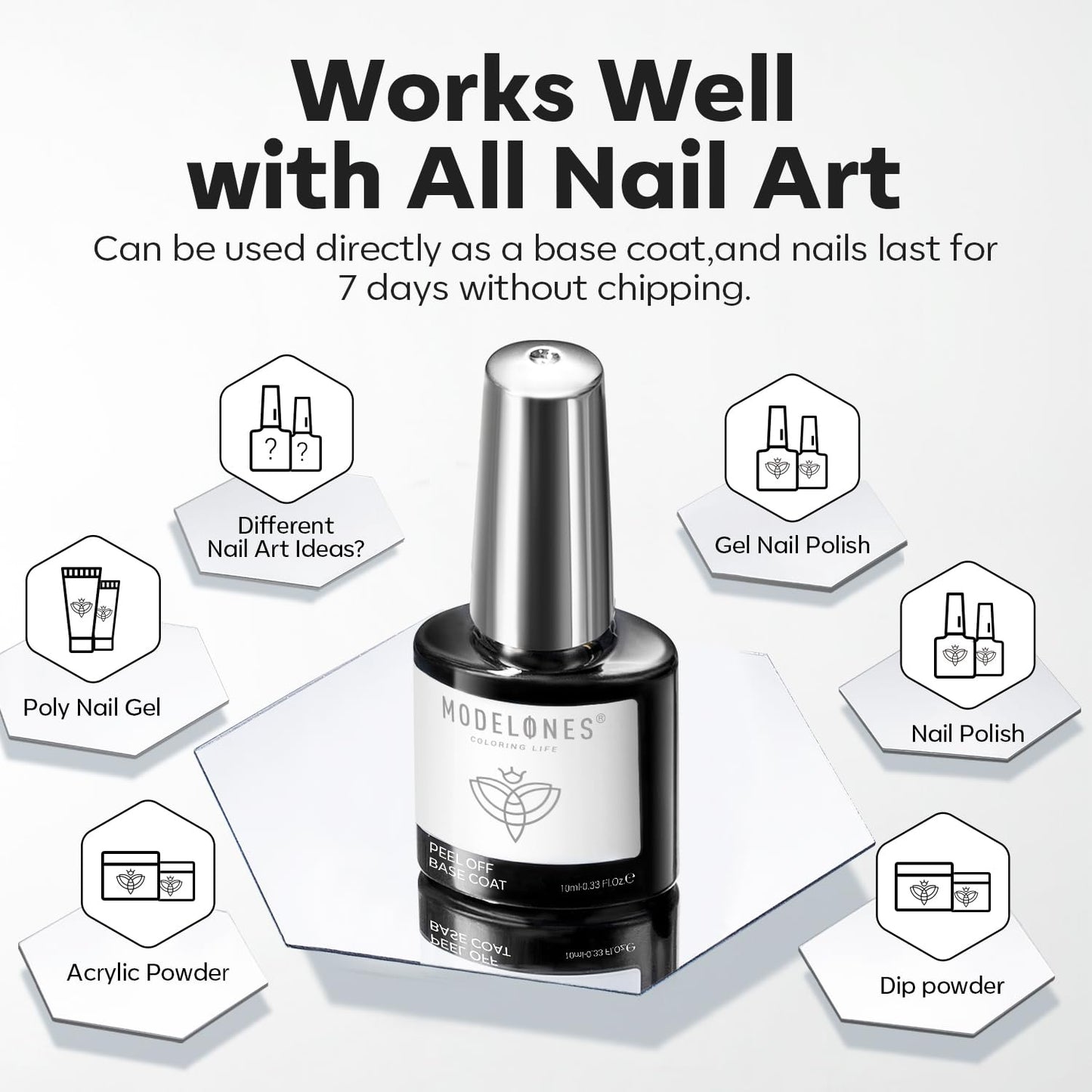 modelones Lamp Free Peel off Gel Base Coat, Peelable Base Coat for Gel Nail Polish Easy Removal Foundation for Beginner Practice Nail Protection without Damage Nails, 10ml