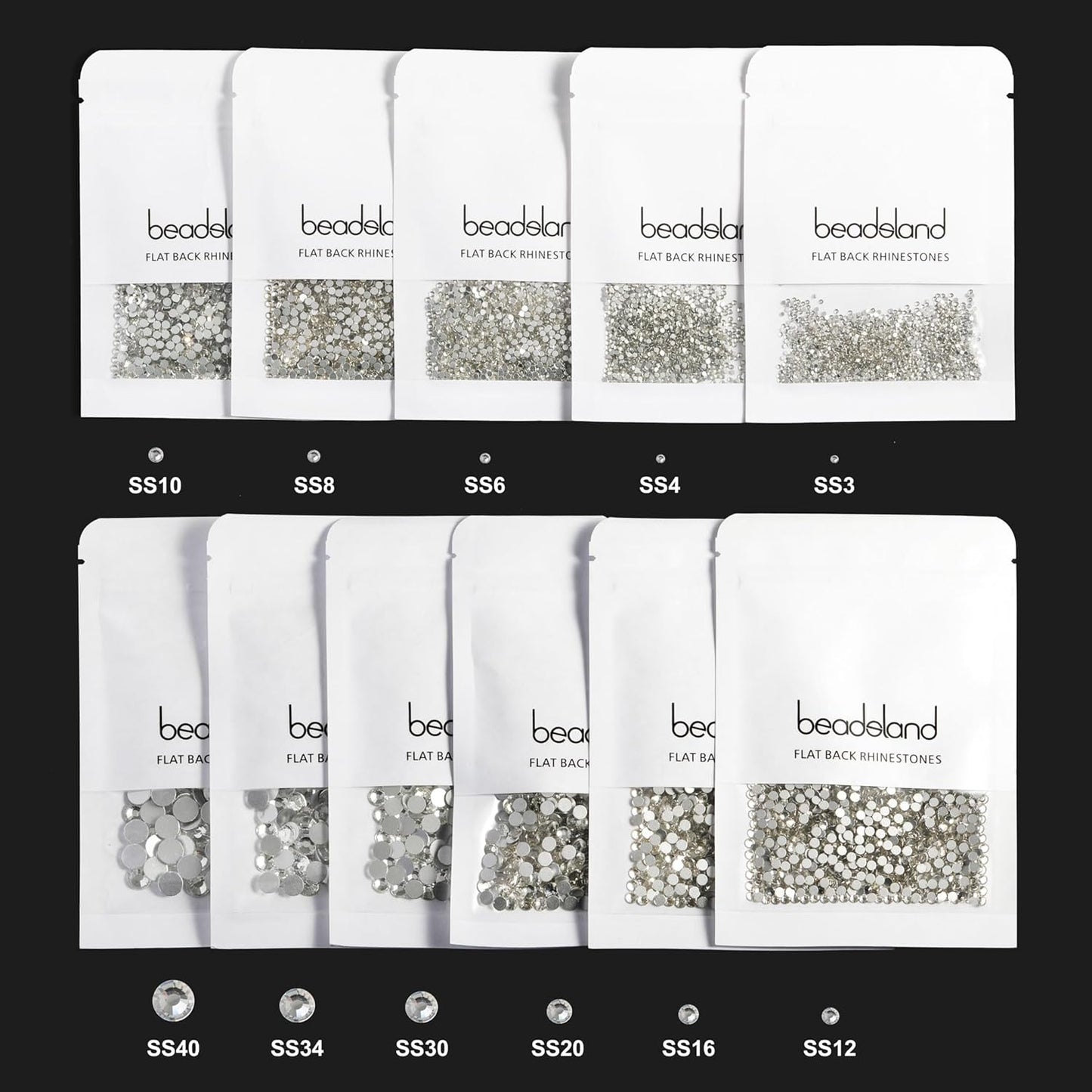 beadsland Flat Back Crystal Rhinestones Round Gems for Nail Art and Craft Glue Fix,Black Diamond (3.8-4.0mm) SS16/1440pcs