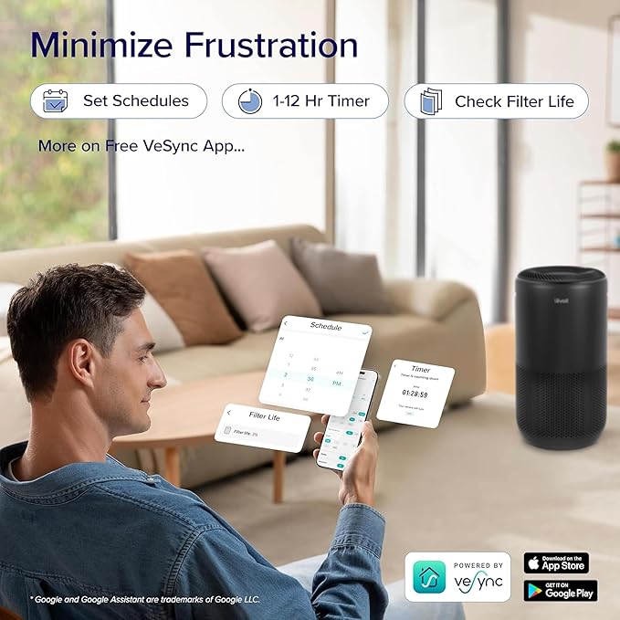 LEVOIT Air Purifiers for Home Large Room Up to 1733 FtΒ² in 1 Hr With Air Quality Monitor, HEPA Sleep Mode, Auto Mode, Smart WiFi, 3-in-1 Filter Captures Pet Allergies, Smoke, Dust, Core 400S-P, Black