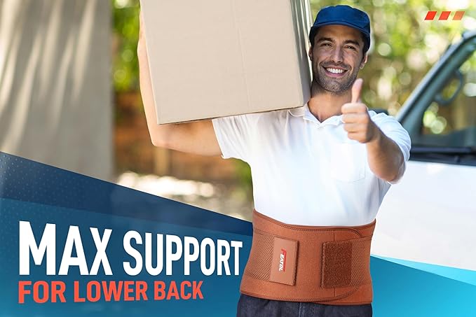FEATOL Back Brace for Lower Back Pain, Breathable Back Support Belt for Women & Men with Lumbar Pad, Lumbar Support Belt for Heavy Lifting & Work, Scoliosis, Brown, 3XL (Circumference:54-63")