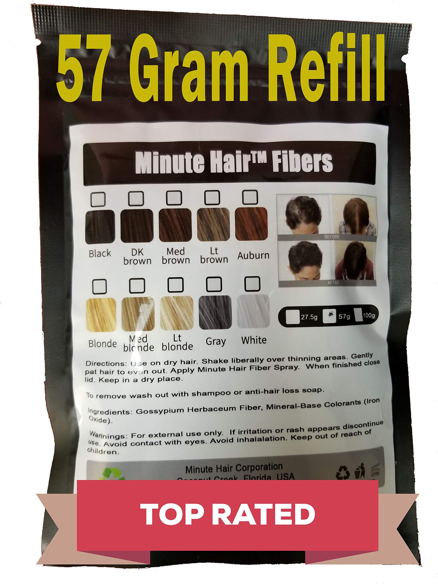Hair Building Fibers Grey 57 Grams (2 oz) Minute Hair Refill Hair Loss Concealer That You Can Use for Your Bottles From Competitors Like Toppik, Xfusion (Gray)