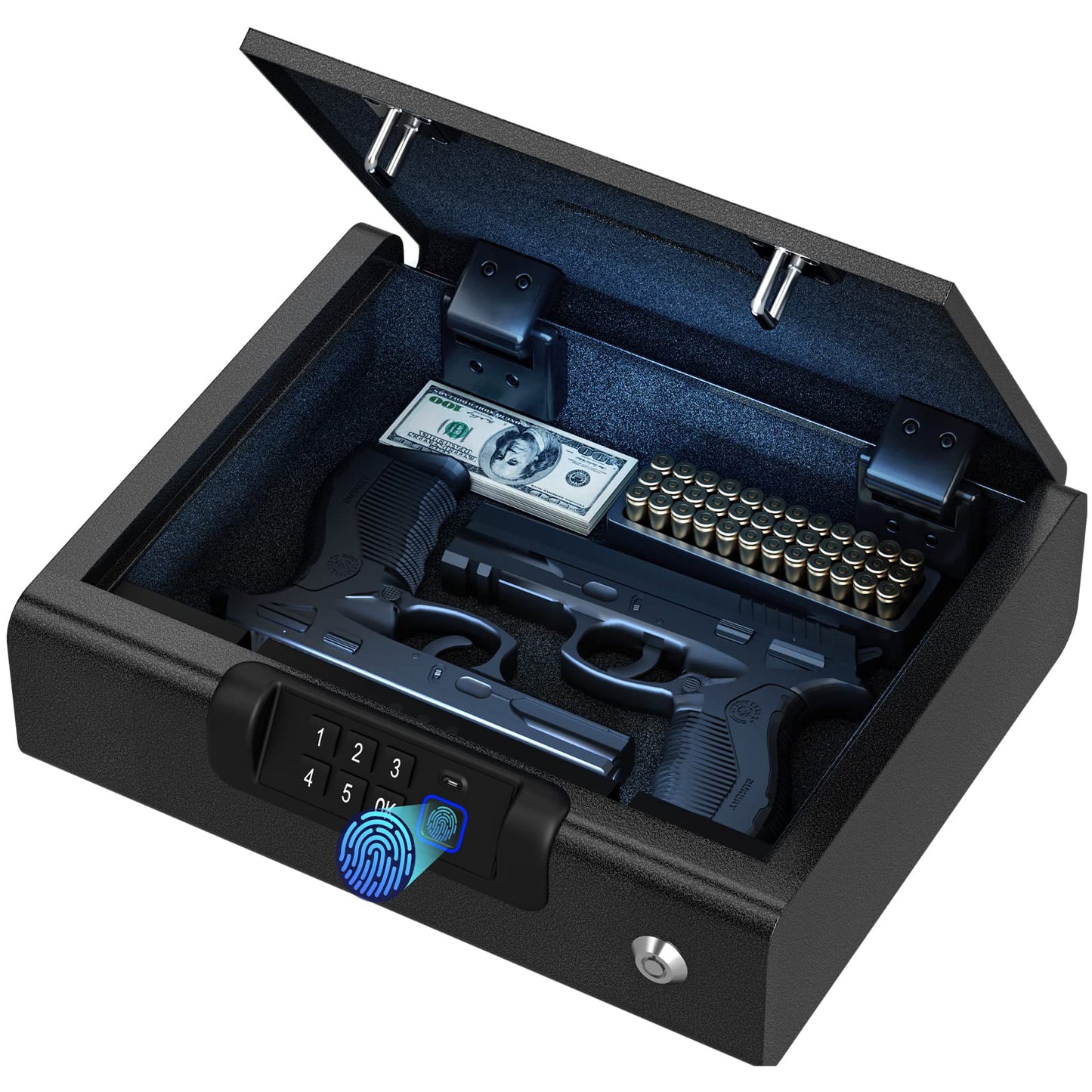 BILLCONCH Gun Safe,Biometric Gun Safe for Handgun 3-Ways unlock Safe | Fingerprint | Digital PIN | Key Unlock with Voice Guide Pistol Safe for Cloakroom living room Bedroom Nightstand and Car