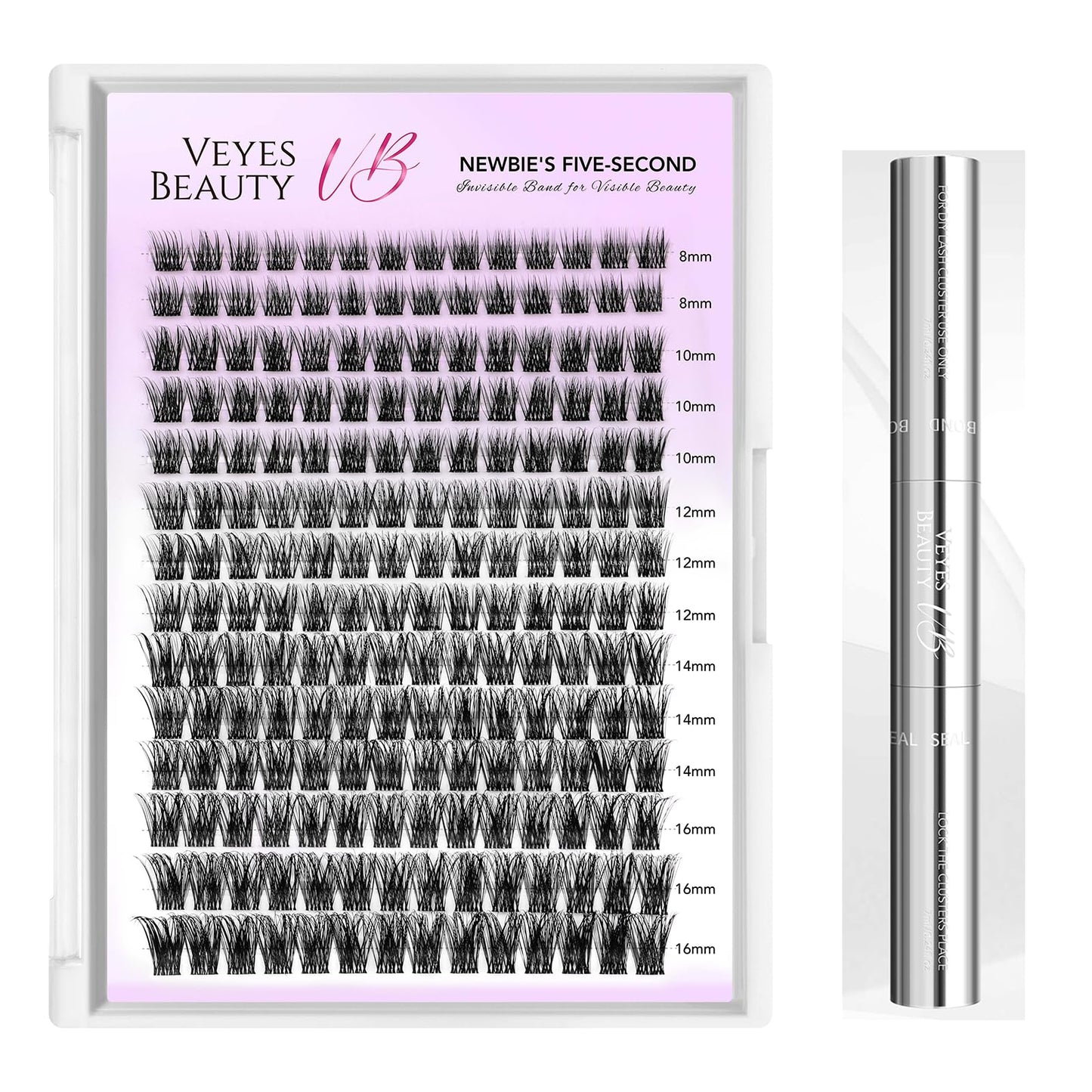 VEYESBEAUTY Newbie's Five-Second Series Lash Clusters and Lash Glue for Bond and Seal Waterproof 2 in 1 7ml