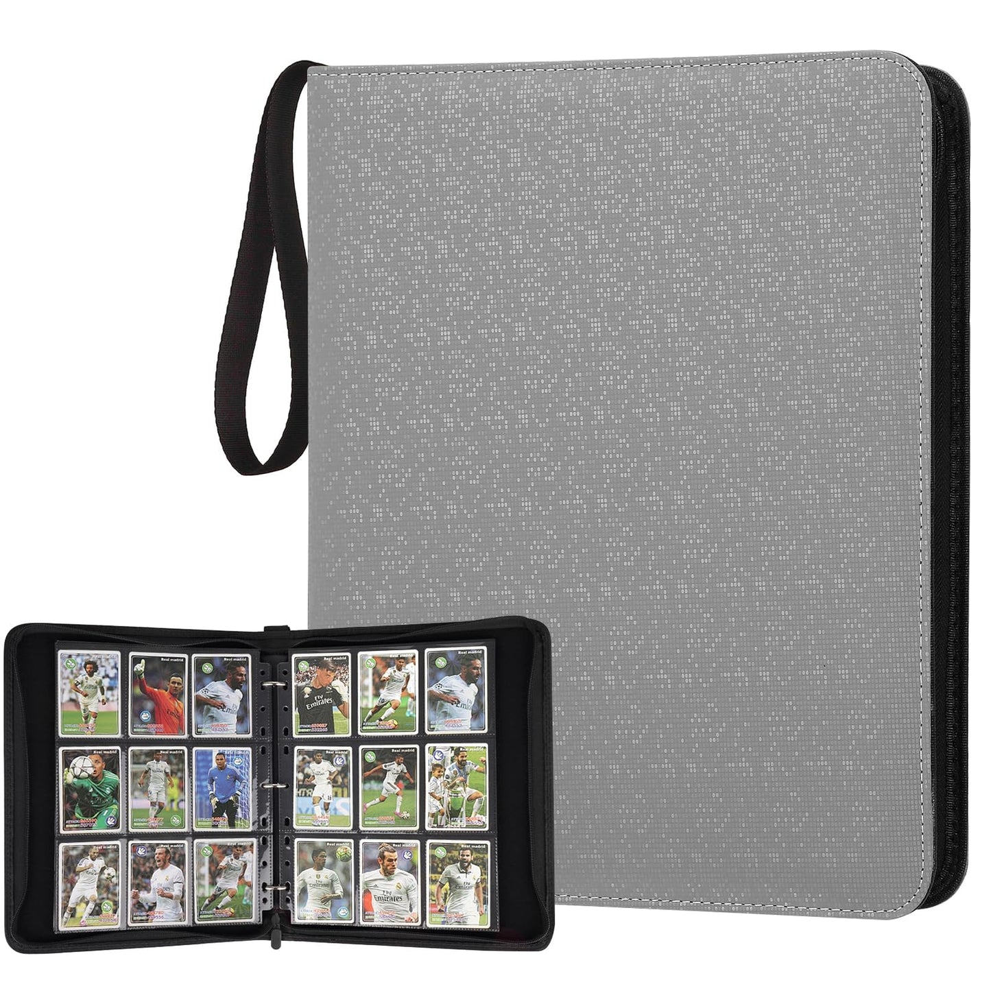 GERMUN 9 Pocket Card Binder, Premium Zip Trading Card Binder, 720 Double Sided Pocket PU Card Collection Binder, Collector Card Album, Card Folder for MTG, TCG, Sports Cards, Game Cards (Grey2)
