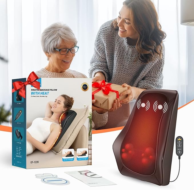 COMFIER Back Massager with Heat,3D Deep Kneading Shiatsu Neck and Back Massager with Vibration & Heat, Neck Back Massage Pillow as Gift for Women Men-Home Office Use