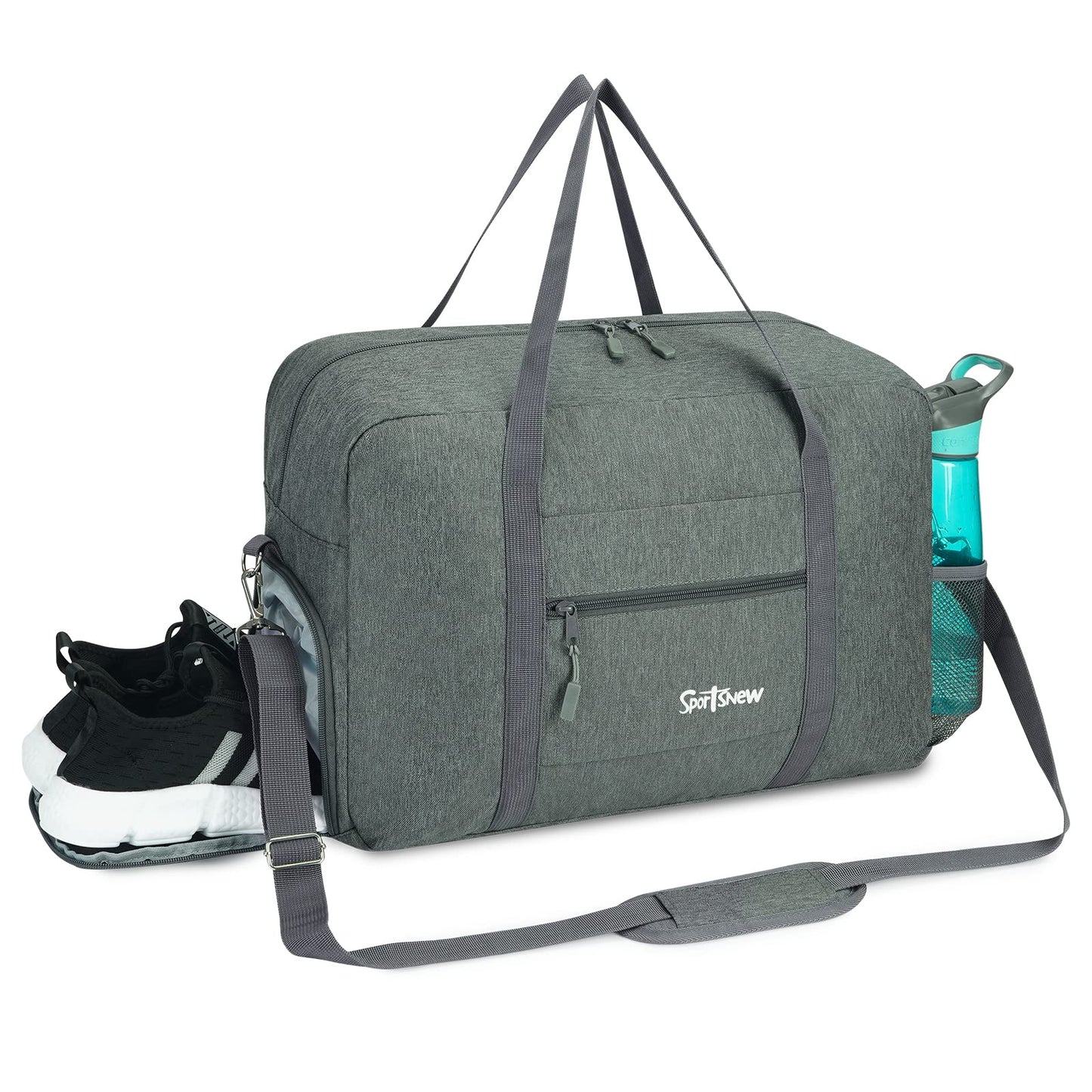 Sports Gym Bag with Wet Pocket & Shoes Compartment, Travel Duffel Bag for Men and Women Lightweight, Gray, Updated