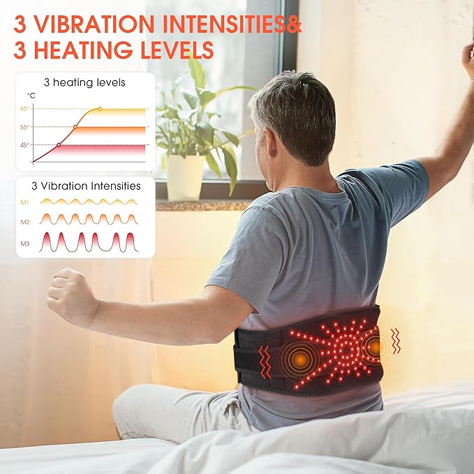 Heated Back Massager with 3 Heating & 3 Vibration Modes, Cordless Heating Pad for Back, Heated Back Brace Gifts for Family Men Women