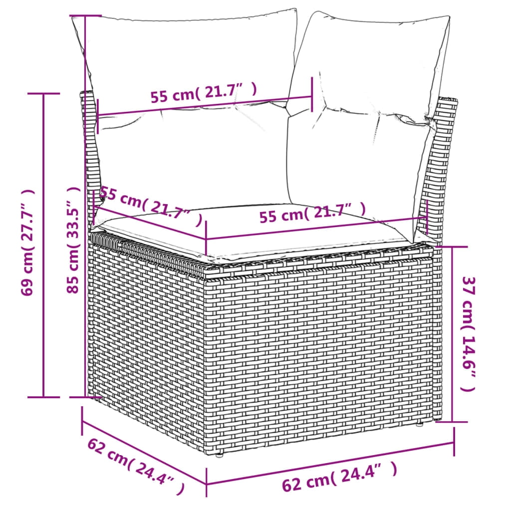 vidaXL Garden Sofa Set Grey PE rattan 9 Piece Set Adjustable Armrests