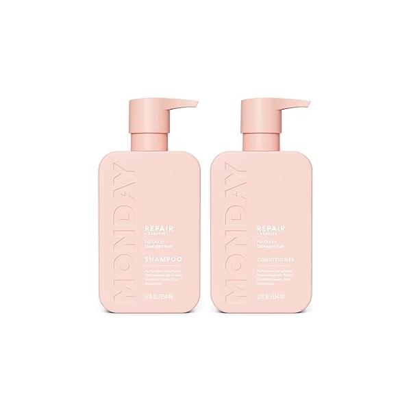 MONDAY HAIRCARE Repair Shampoo and Conditioner Set (12 oz) For Dry to Damaged Hair Made with Keratin, Coconut Oil, Shea Butter, Vitamin E