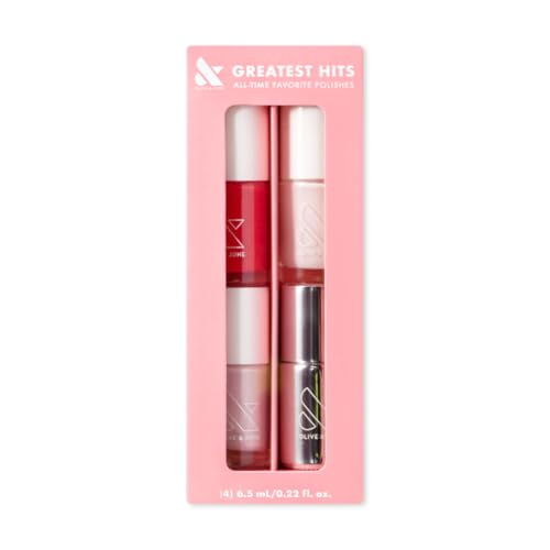 Olive & June Best Sellers Nail Polish Set | Includes 3 Long-Lasting Shades (Cockatoo, Pink Sands, Hibiscus) + Super Glossy Top Coat | Vegan, Cruelty-Free | Salon-Quality Results at Home