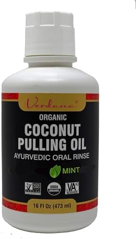 Verdana Organic Oil Pulling for Teeth & Gums – 16 oz Mint – USDA Organic Coconut Oil Pulling Rinse – Alcohol-Free, Fluoride-Free – Natural Mouthwash for Fresh Breath, Gum Health & Oral Detox