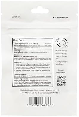 New Formula, Unpaste Toothpaste Tablets, Fluoride Mint, Xylitol Free, Vegan, Plastic Free, Travel-Friendly, Resealable Packet, 125ct, 2 Month Supply