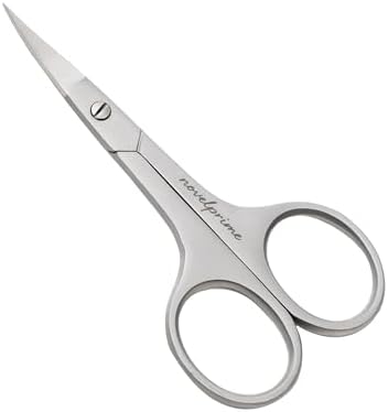 Novel Prime| Stainless Steel Cuticle Scissor with Extra Fine Curved Blade| Nail Scissors for Precise Pointed Tips| Manicure Scissors for Grooming and Eyebrows with Premium Leather Pouch (1 Count)