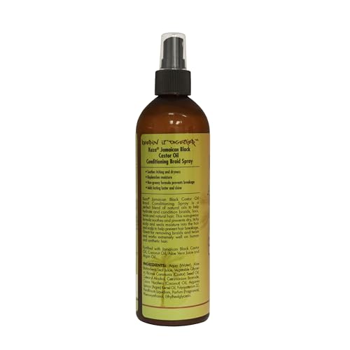 Kuza Jamaican Black Castor Oil Conditioning Braid Spray - Infused with Coconut Oil - for Braids, Locs, Twists and Natural Hair, 12 fl oz
