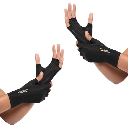 Copper Compression Arthritis Gloves | Fingerless Arthritis Carpal Tunnel Pain Relief Gloves For Men & Women | Hand Support Wrist Brace For Rheumatoid, Tendonitis, Swelling, Crocheting 2 Pairs Black XS