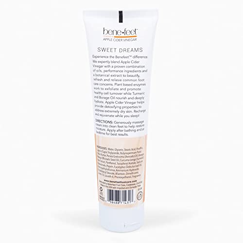 Benefeet Sweet Dreams Overnight Foot Repair - Night Cream for Detox, Moisturize & Soften Dry Cracked Skin, With Apple Cider Vinegar, Turmeric & Borage Oil, 4oz