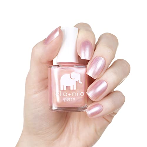 ella+mila Dream Collection - My Fantasy Fast Drying Nail Polish - Pearly Pale Pink Vegan Nail Polish - Chip Resistant 17 Free Nail Polish with Metallic Finish