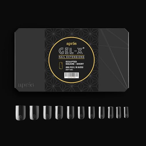 Aprés Gel-X® Sculpted Square Short Tip Box | 500pc Gel-X Tips, 11 Sizes 00-9, Premium Quality
