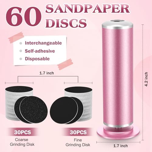 Electric Foot Callus Remover, Electric Foot File for Feet with Adjustable Speed Controller and 60pcs Replacement Sandpaper Disk for Dead Skin and Calluses, for Women&Men, Gradient Pink