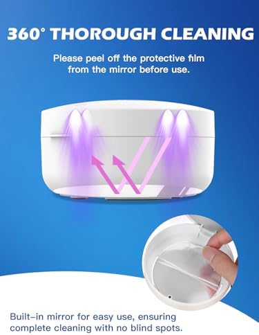 Voraiya UV Retainer Case Braces Box with Fan and Mirror – Compact Dental Case for Aligners, Mouth Guards, Night Guards, and Teeth Braces – White