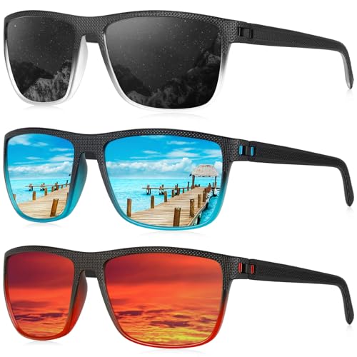 KALIYADI Polarized Sunglasses Men, Lightweight Mens Sunglasses Polarized UV Protection Driving Fishing Golf (Dark Blue/Green/Red)