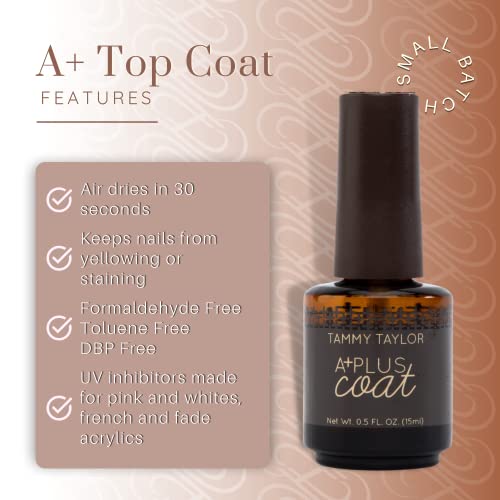 Tammy Taylor A+ No Wipe Gel Top Coat Nail Polish | Professional Acrylic Sealer with UV Protection | Manicure Finish Gel Air Dries in 30 Seconds | Non Yellowing, No Chip, High Gloss Clear Gel Polish