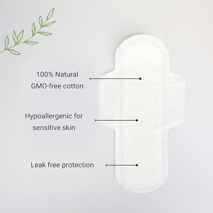 Veeda Natural Cotton Night Pads for Women - Overnight Heavy Flow Absorbent Ultra-Thin Feminine Pad - Hypoallergenic Period Pads with Wings - Unscented & Chlorine Free Sanitary Napkins - 48 Count