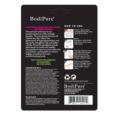 Bodipure Premium Hand Mask Keratin Gloves | Moisturizing Gloves for Dry Hands & Nail-Strengthening & Cuticle Softening | Spa Experience at Home | Chemical Free & for All Skin Types | 4 Pairs